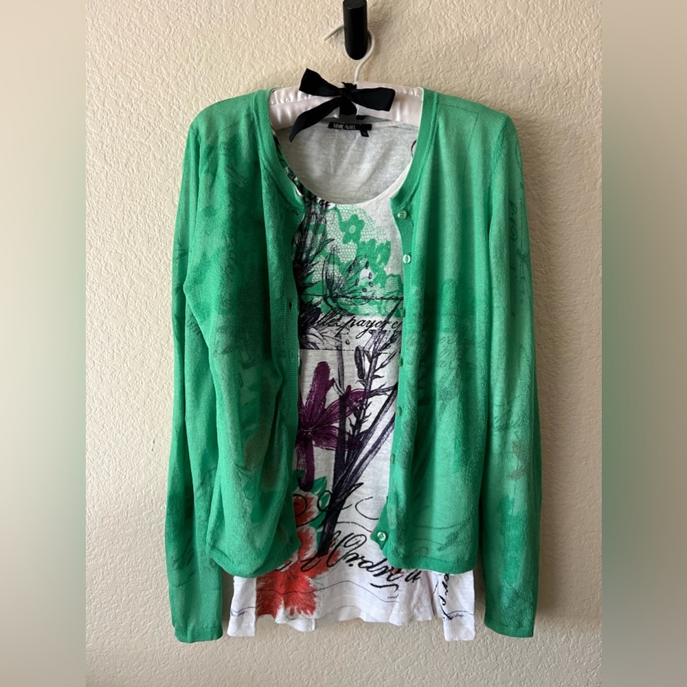 Marc Aurel 2 Pieces Set Top and Cardigan Linen Floral print